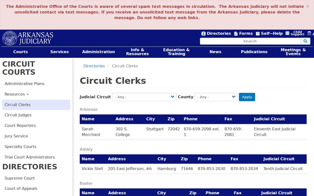 Arkansas Judiciary directory entry for Greene County Circuit Clerk Lesa Gramling