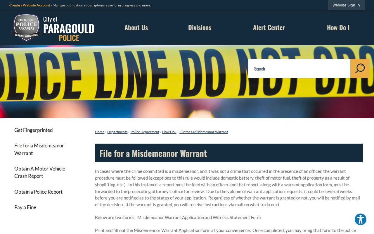 Greene County municipal warrant application process in Paragould