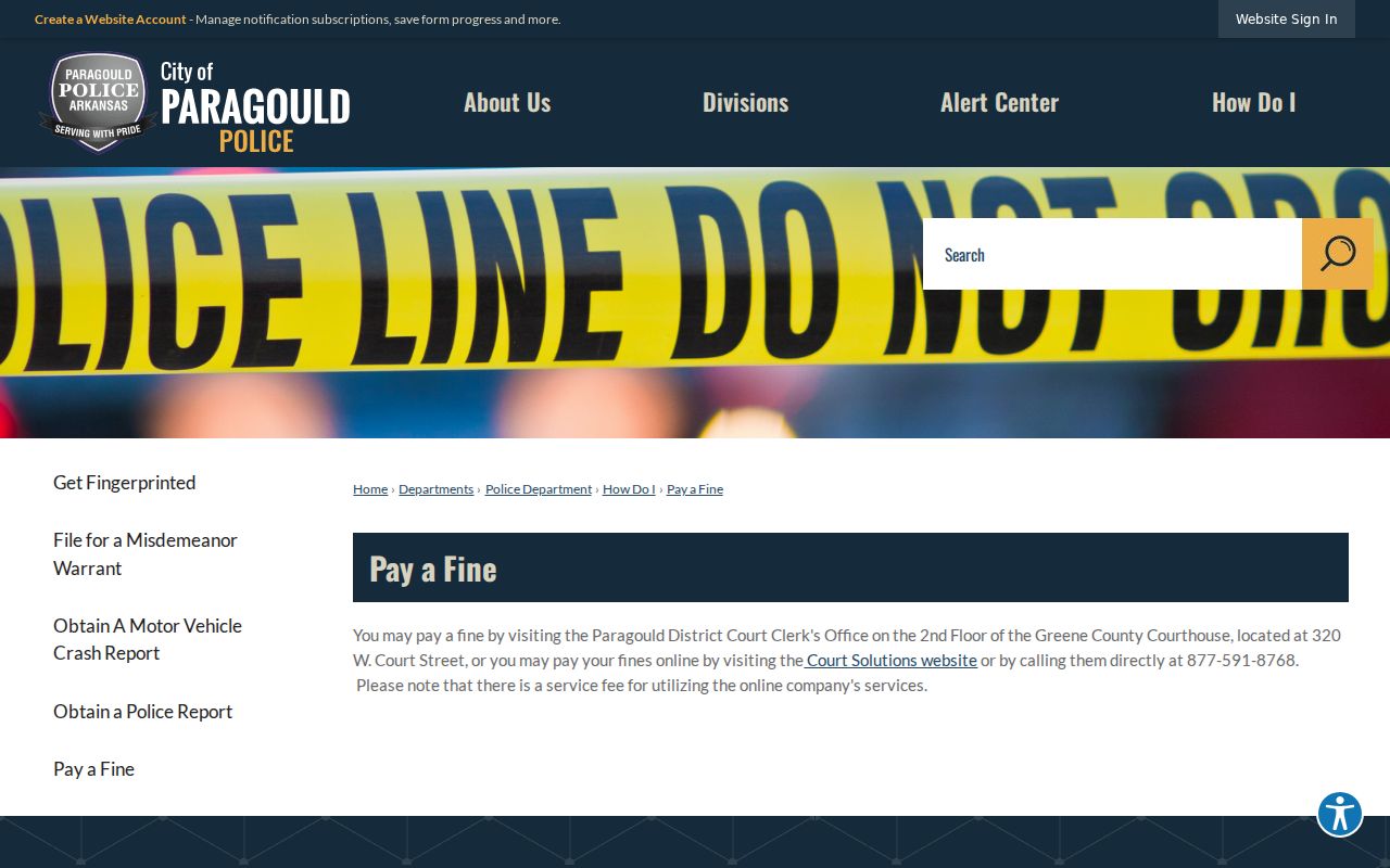 Official Paragould District Court fine-payment directions and online payment link