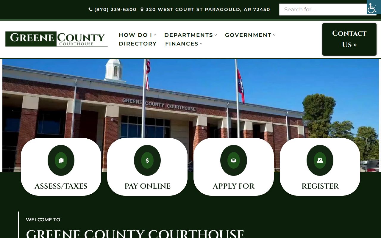 Official Greene County homepage identifying Delaplaine and county offices
